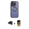 ieg™ iPhone 15 Pro Max Kılıf Pusula Form - Siyah Buffer Cam Ekran Koruyucu + Raze Metal Kamera Lens - GS