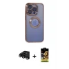 ieg™ iPhone 15 Pro Max Kılıf Pusula Form - Siyah Buffer Cam Ekran Koruyucu + Raze Metal Kamera Lens - SH