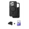 ieg™ iPhone 15 Pro Max Kılıf Pusula Işık Koleksiyonu - Siyah Bilvis 5in1 5D Magic Hayalet Cam Ekran Koruyucu + Raze Metal Kamera Lens - TMGI