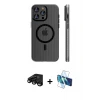 ieg™ iPhone 15 Pro Max Kılıf Pusula Minimal Koleksiyonu - Siyah 3D Antistatik Seramik Nano Ekran Koruyucu + Raze Metal Kamera Lens - SH