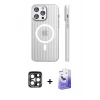 ieg™ iPhone 15 Pro Max Kılıf Pusula Minimal Koleksiyonu - Siyah Bilvis 5in1 5D Magic Hayalet Cam Ekran Koruyucu + PVD Metal Kamera Lens - LT