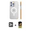 ieg™ iPhone 15 Pro Max Kılıf Pusula Minimal Koleksiyonu - Siyah Buffer Cam Ekran Koruyucu + PVD Metal Kamera Lens - GI