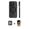ieg™ iPhone 15 Pro Max Kılıf Pusula Minimal Koleksiyonu - Siyah Buffer Cam Ekran Koruyucu + PVD Metal Kamera Lens - GI