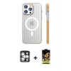 ieg™ iPhone 15 Pro Max Kılıf Pusula Minimal Koleksiyonu - Siyah Buffer Cam Ekran Koruyucu + PVD Metal Kamera Lens - GS