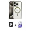 ieg™ iPhone 15 Pro Max Kılıf Siluet Çizgi Serisi - Siyah Bilvis 5in1 5D Magic Hayalet Cam Ekran Koruyucu + PVD Metal Kamera Lens - SH