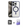 ieg™ iPhone 15 Pro Max Kılıf Siluet Çizgi Serisi - Siyah Bilvis 5in1 5D Magic Hayalet Cam Ekran Koruyucu + PVD Metal Kamera Lens - SH