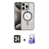 ieg™ iPhone 15 Pro Max Kılıf Siluet Çizgi Serisi - Siyah Bilvis 5in1 5D Magic Hayalet Cam Ekran Koruyucu + PVD Metal Kamera Lens - SH