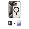 ieg™ iPhone 15 Pro Max Kılıf Siluet Çizgi Serisi - Siyah Bilvis 5in1 5D Magic Hayalet Cam Ekran Koruyucu + PVD Metal Kamera Lens - SH