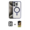 ieg™ iPhone 15 Pro Max Kılıf Siluet Çizgi Serisi - Siyah Buffer Cam Ekran Koruyucu + PVD Metal Kamera Lens - LT