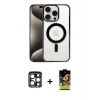 ieg™ iPhone 15 Pro Max Kılıf Siluet Çizgi Serisi - Siyah Buffer Cam Ekran Koruyucu + PVD Metal Kamera Lens - LT
