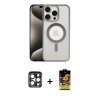ieg™ iPhone 15 Pro Max Kılıf Siluet Çizgi Serisi - Siyah Buffer Cam Ekran Koruyucu + PVD Metal Kamera Lens - LT