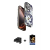 ieg™ iPhone 15 Pro Max Kılıf Siluet Doku - Siyah Buffer Hayalet Cam Ekran Koruyucu + Raze Metal Kamera Lens - TMGI