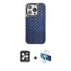 ieg™ iPhone 15 Pro Max Kılıf Siluet Form Serisi - Siyah 3D Antistatik Seramik Nano Ekran Koruyucu + PVD Metal Kamera Lens - SH
