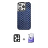 ieg™ iPhone 15 Pro Max Kılıf Siluet Form Serisi - Siyah Bilvis 5in1 5D Magic Hayalet Cam Ekran Koruyucu + PVD Metal Kamera Lens - LT