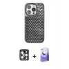 ieg™ iPhone 15 Pro Max Kılıf Siluet Form Serisi - Siyah Bilvis 5in1 5D Magic Hayalet Cam Ekran Koruyucu + PVD Metal Kamera Lens - LT