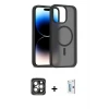 ieg™ iPhone 15 Pro Max Kılıf Siluet Minimal Prime - Siyah Bilvis 0.18mm Plus Cam Ekran Koruyucu + PVD Metal Kamera Lens - GI