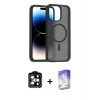 ieg™ iPhone 15 Pro Max Kılıf Siluet Minimal Prime - Siyah Bilvis 5in1 3D Magic Cam Ekran Koruyucu + PVD Metal Kamera Lens - TU