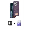 ieg™ iPhone 15 Pro Max Kılıf Vadi Klasik Serisi - Siyah Bilvis 5in1 5D Magic Hayalet Cam Ekran Koruyucu + PVD Metal Kamera Lens - GI