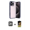 ieg™ iPhone 15 Pro Max Kılıf Vadi Minimal - Siyah Buffer Cam Ekran Koruyucu + PVD Metal Kamera Lens - GI