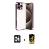 ieg™ iPhone 15 Pro Max Kılıf Vadi Minimal - Siyah Buffer Cam Ekran Koruyucu + PVD Metal Kamera Lens - GI