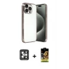 ieg™ iPhone 15 Pro Max Kılıf Vadi Minimal - Siyah Buffer Cam Ekran Koruyucu + PVD Metal Kamera Lens - GI