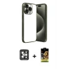 ieg™ iPhone 15 Pro Max Kılıf Vadi Minimal - Siyah Buffer Cam Ekran Koruyucu + PVD Metal Kamera Lens - GI