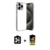 ieg™ iPhone 15 Pro Max Kılıf Vadi Minimal - Siyah Buffer Cam Ekran Koruyucu + PVD Metal Kamera Lens - TU