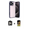 ieg™ iPhone 15 Pro Max Kılıf Vadi Minimal - Siyah Buffer Cam Ekran Koruyucu + PVD Metal Kamera Lens - TU