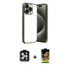 ieg™ iPhone 15 Pro Max Kılıf Vadi Minimal - Siyah Buffer Cam Ekran Koruyucu + PVD Metal Kamera Lens - TU