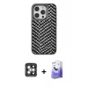 ieg™ iPhone 15 Pro Max Kılıf Vadi Özel Seri - Siyah Bilvis 5in1 5D Magic Hayalet Cam Ekran Koruyucu + PVD Metal Kamera Lens - GI