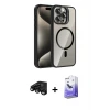 ieg™ iPhone 15 Pro Max Kılıf Yadigar Asil Koleksiyonu - Siyah Bilvis 5in1 5D Magic Hayalet Cam Ekran Koruyucu + Raze Metal Kamera Lens - SH