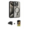 ieg™ iPhone 15 Pro Max Kılıf Yadigar Asil Koleksiyonu - Siyah Buffer Cam Ekran Koruyucu + Raze Metal Kamera Lens - SH