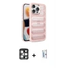 ieg™ iPhone 15 Pro Max Kılıf Yadigar Doku Özel Seri - Siyah Bilvis 0.18mm Plus Cam Ekran Koruyucu + PVD Metal Kamera Lens - LT