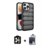 ieg™ iPhone 15 Pro Max Kılıf Yadigar Doku Özel Seri - Siyah Vanessa Magic Cam + PVD Metal Kamera Lens - TU