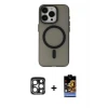 ieg™ iPhone 15 Pro Max Kılıf Yadigar Işık - Siyah Buffer Hayalet Cam Ekran Koruyucu + PVD Metal Kamera Lens - LT