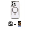 ieg™ iPhone 15 Pro Max Kılıf Yadigar Klasik Özel Seri - Siyah Buffer Hayalet Cam Ekran Koruyucu + PVD Metal Kamera Lens - SH