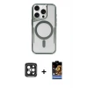 ieg™ iPhone 15 Pro Max Kılıf Yadigar Klasik Özel Seri - Siyah Buffer Hayalet Cam Ekran Koruyucu + PVD Metal Kamera Lens - SH