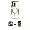 ieg™ iPhone 15 Pro Max Kılıf Yadigar Klasik Özel Seri - Siyah Buffer Hayalet Cam Ekran Koruyucu + PVD Metal Kamera Lens - SH