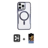 ieg™ iPhone 15 Pro Max Kılıf Yadigar Klasik Özel Seri - Siyah Buffer Hayalet Cam Ekran Koruyucu + PVD Metal Kamera Lens - SH