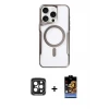 ieg™ iPhone 15 Pro Max Kılıf Yadigar Klasik Özel Seri - Siyah Buffer Hayalet Cam Ekran Koruyucu + PVD Metal Kamera Lens - SH