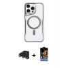 ieg™ iPhone 15 Pro Max Kılıf Yadigar Klasik Özel Seri - Siyah Buffer Hayalet Cam Ekran Koruyucu + Raze Metal Kamera Lens - TMGI