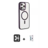 ieg™ iPhone 15 Pro Max Kılıf Yankı Işık Özel Seri - Siyah Bilvis 0.18mm Plus Cam Ekran Koruyucu + PVD Metal Kamera Lens - GI
