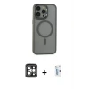 ieg™ iPhone 15 Pro Max Kılıf Yankı Işık Özel Seri - Siyah Bilvis 0.18mm Plus Cam Ekran Koruyucu + PVD Metal Kamera Lens - GI