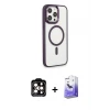 ieg™ iPhone 15 Pro Max Kılıf Yankı Işık Özel Seri - Siyah Bilvis 5in1 5D Magic Hayalet Cam Ekran Koruyucu + PVD Metal Kamera Lens - TU