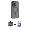 ieg™ iPhone 15 Pro Max Kılıf Yankı Işık Özel Seri - Siyah Bilvis 5in1 5D Magic Hayalet Cam Ekran Koruyucu + PVD Metal Kamera Lens - TU