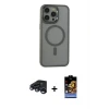 ieg™ iPhone 15 Pro Max Kılıf Yankı Işık Özel Seri - Siyah Buffer Hayalet Cam Ekran Koruyucu + Raze Metal Kamera Lens - LT