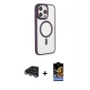 ieg™ iPhone 15 Pro Max Kılıf Yankı Işık Özel Seri - Siyah Buffer Hayalet Cam Ekran Koruyucu + Raze Metal Kamera Lens - LT