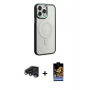 ieg™ iPhone 15 Pro Max Kılıf Yankı Işık Özel Seri - Siyah Buffer Hayalet Cam Ekran Koruyucu + Raze Metal Kamera Lens - LT