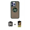 ieg™ iPhone 15 Pro Max Kılıf Yörünge Çizgi - Siyah Buffer Cam Ekran Koruyucu + PVD Metal Kamera Lens - TU