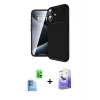 ieg™ iPhone 16 Kılıf Eksen Form Prime - Siyah Bilvis 5in1 5D Magic Hayalet Cam Ekran Koruyucu + Raze Metal Kamera Lens - LT